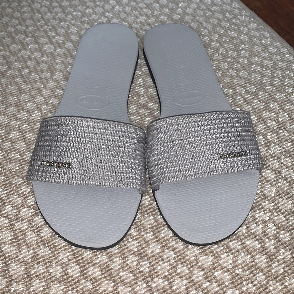 Havaianas Silver Metallic Slide Sandals
